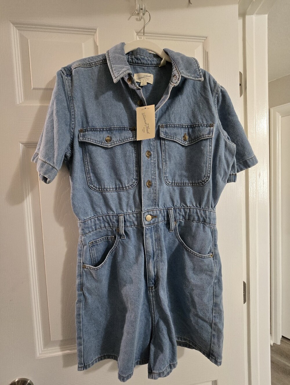 Women Denim One-Piece Romper - Light Blue